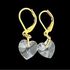 Clear crystals heart shaped earrings gold plated posts